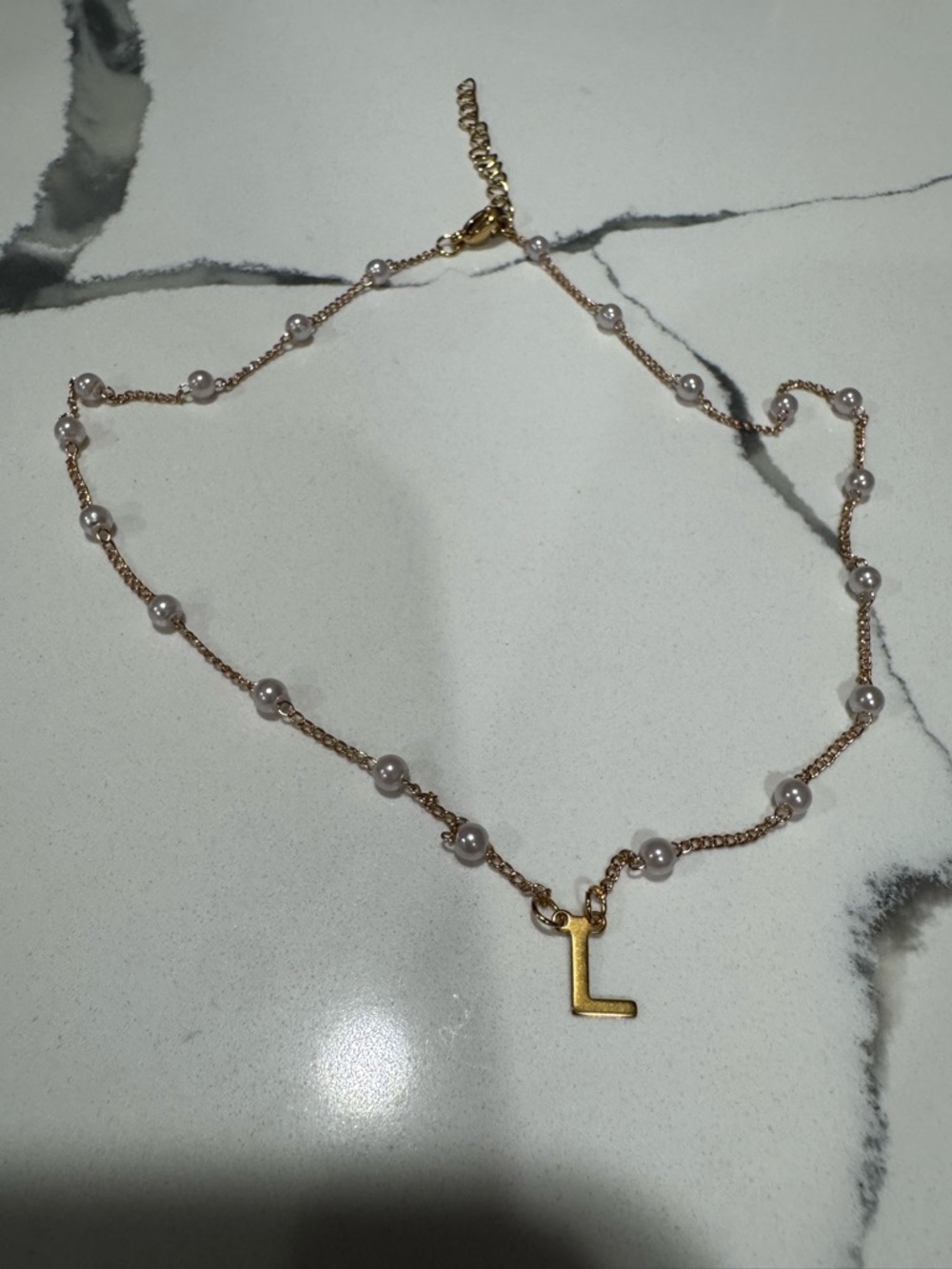 Gold Pearl Initial 'L' Necklace - Women's Jewelry